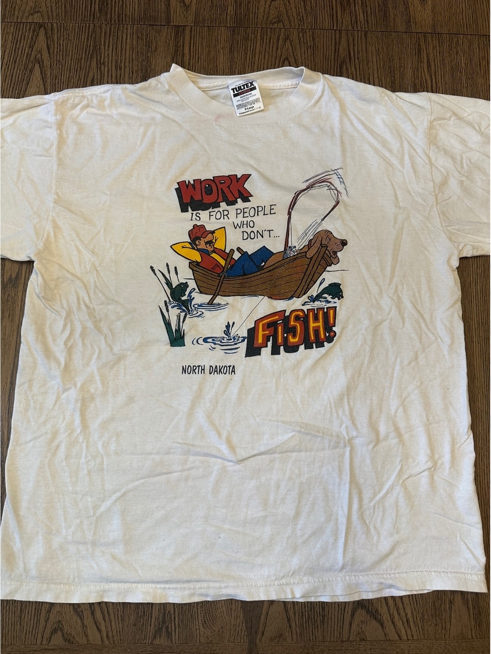 Vintage TULTEX White Cotton Fishing Graphic T-Shirt XL